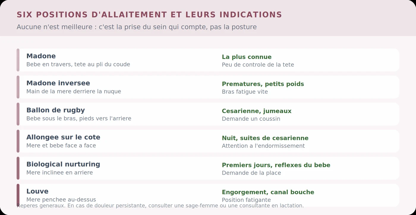 Six positions d’allaitement et leurs indications